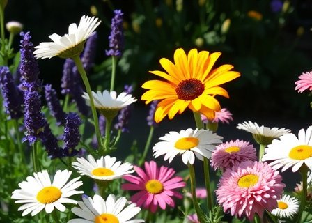 Colorful flowers in a community garden in Germany