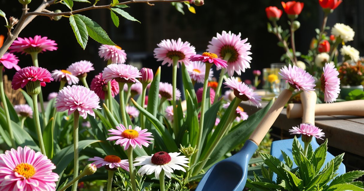 Vibrant spring garden in urban Germany with blooming flowers and fresh greenery