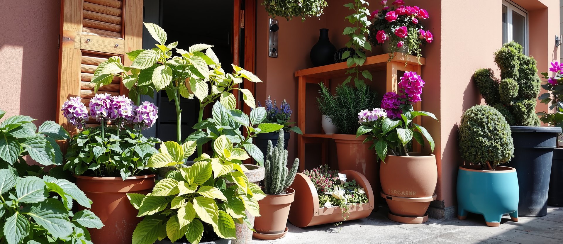 Lush balcony garden in Munich with various plants